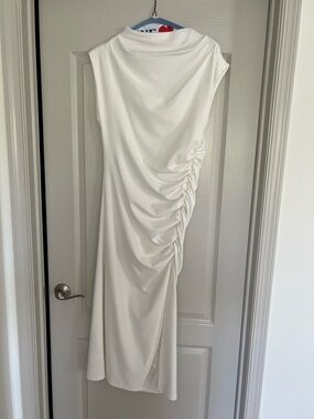 Anthropologie White Sleeveless Ruched Midi Dress